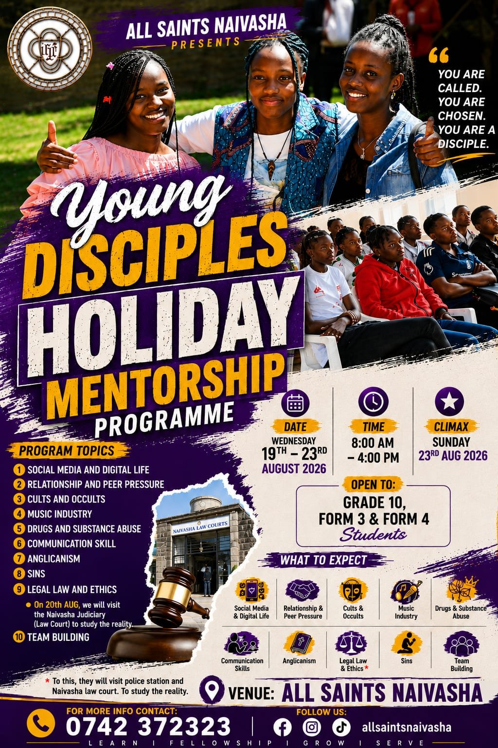 Young Disciples Holiday Mentorship Programme poster at All Saints Naivasha